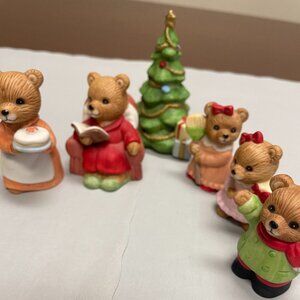 Homco Bear Family Christmas Figurines Set of 6 Figures Vintage Tree